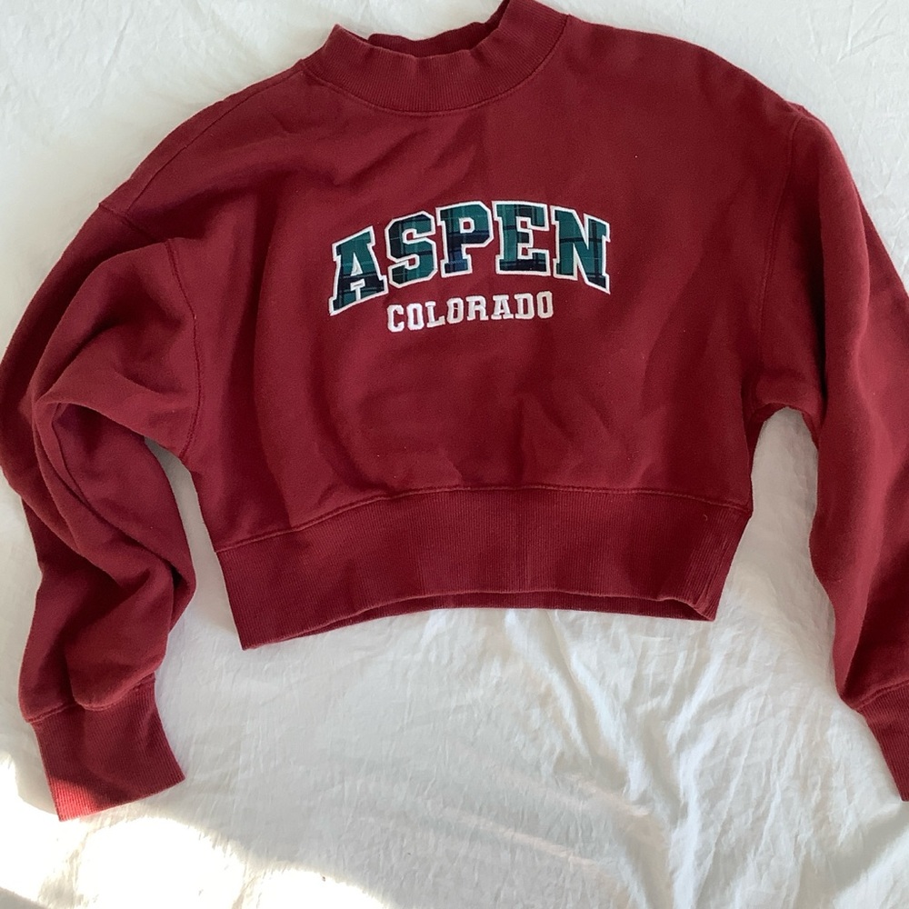 Forever 21 Maroon Aspen Colorado Cropped Sweatshirt
